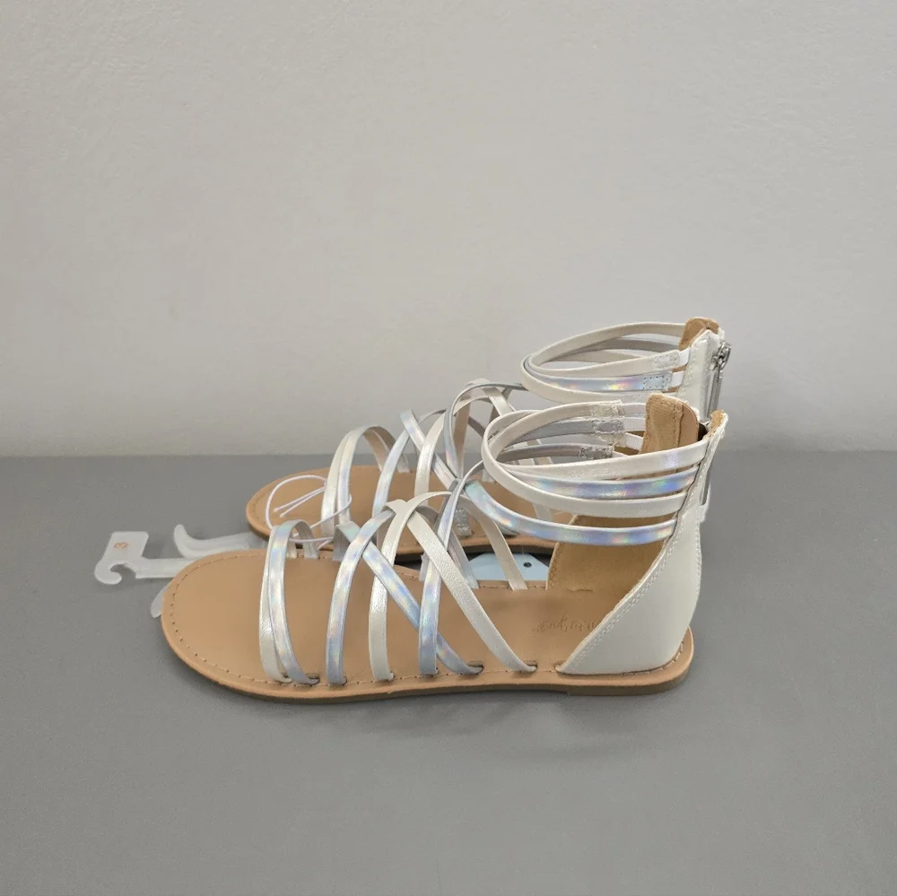 Cat & Jack Dion Zipper White and Metallic Ankle Sandal Size 3